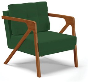 Poltrona Melissa Veludo Base de Madeira Castanho D03 - D'Rossi - Verde