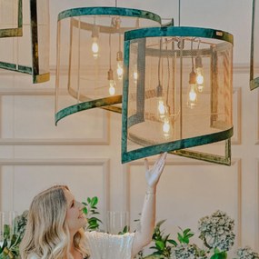 Luminária Infinity P Tela - dourado soleil - Tecido Veludo Esmeralda