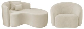 Kit Recamier Curvo Sala de Estar Inglaterra 150cm Lado Direito e Poltrona Orgânica Luxo Amore Bouclé