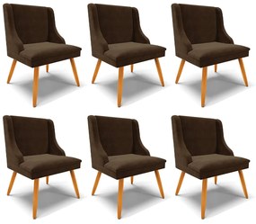 Kit 6 Cadeiras Decorativas Sala de Jantar Pés Palito de Madeira Firenze Suede Marrom/Natural G19 - Gran Belo