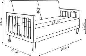 Sofá Namoradeira 2 Lugares Sala de Estar Pés Madeira Maciça Corda Náutica Preta 160cm Manila PU Branco G63 - Gran Belo
