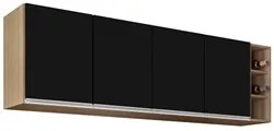 Armário Aéreo Nevada com Nicho 180cm 4 Portas Castanho/Preto - Lumil