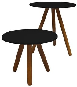 Conjunto Mesinha De Centro De Madeira Com Mesa Lateral Preto