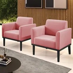 Poltrona Base Madeira Preto Kit 2 Maressa Suede Rosê - Ibiza