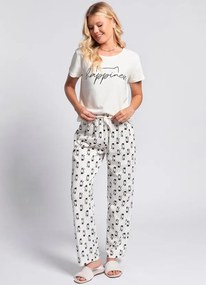 Pijama Off White/Gatos em Malha de Algodão