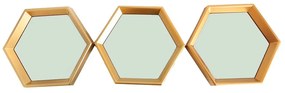 Kit 03 Espelhos Decorativo Moldura Hexagonal Dourado 16,5 x 14,5 cm - D'Rossi
