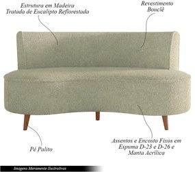 Sofá Living 2 Lugares 135cm Aang Pés Palito Bouclê Verde Oliva G33 - Gran Belo