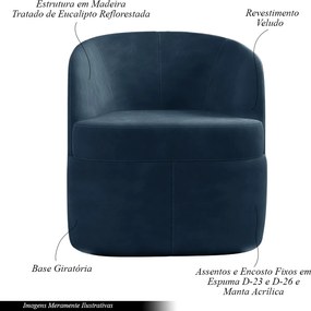 Poltrona Decorativa Design Moderno Bel Sala de Estar Base Giratória Veludo Azul Marinho G33 - Gran Belo