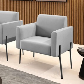 Poltrona Pé de Ferro Preto para Sala Marisa Suede D03 - D'Rossi - Cinza