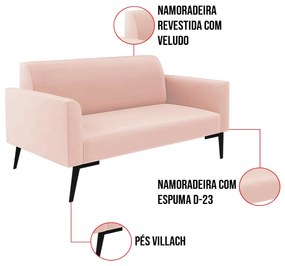 Sofá Namoradeira com Poltrona Pés Villach Marisa Veludo Rosê