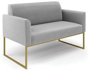 Sofá Namoradeira Base Industrial Dourado Marisa Suede Cinza D03 - D'Rossi