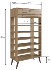 Sapateira com 1 Gaveta e 5 prateleiras 18 pares Oak