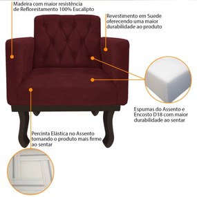 kit 02 Poltronas Classic Pés Luís XV Suede Bordô - ADJ Decor