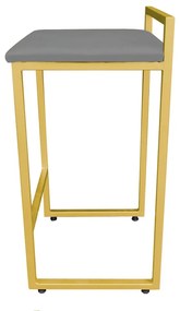 Conjunto 02 Banqueta Alta Industrial Pietra Suede Grafite Base Dourado D'Rossi