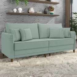 Sofá 3 Lugares Living 232cm Pé Madeira Zoe Boucle Pistache Z08 - Mpoze