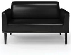 Sofá Namoradeira e 2 Poltronas Base Madeira Preto Maressa Sintético PU