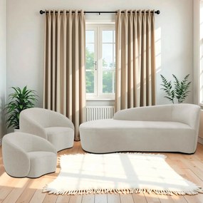 Kit Divã Recamier Orgânico França 140cm Lado Esquerdo e 2 Poltronas Amore Linho