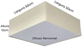 Plafon Quadrado Md-3002 Cúpula em Tecido 50x50x15cm Algodão Crú - Bivolt