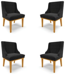 Kit 4 Cadeiras Decorativas Sala de Jantar Base Fixa de Madeira Firenze Suede Preto/Castanho G19 - Gran Belo
