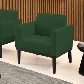 Poltrona Base de Madeira Fixa Preto Marisa Veludo - Verde