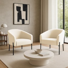 Poltrona Decorativa Pé de Ferro Preto Kit 2 Stella Cotelê Int/Veludo D03 - D'Rossi - Off White