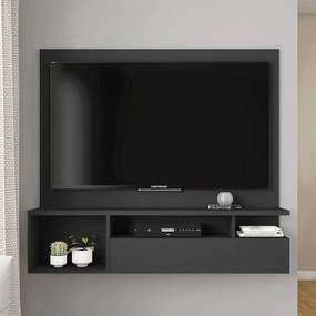 Painel Luci Nichos Decorativos 136cm para TV até 55 com Porta Basculante MDP Preto G11 - Gran Belo