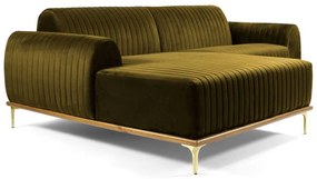 Sofá 4 Lugares Bipartido com Chaise Lado Direito Base de Madeira Euro 265 cm Veludo Mostarda G15 - Gran Belo