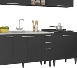 Armário de Cozinha CP05 Com Pia 150cm Pérola Z34 Preto      - Mpozenat