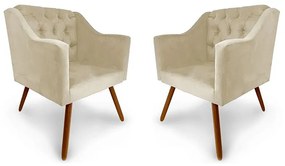 Kit 2 Poltronas Decorativas Capitonê Amanda Retrô Corano Bege - Loja Sheep - Bege