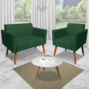 Poltrona Namoradeira Decorativa Isabella Pés Palito Madeira Suede Verde G19 - Gran Belo