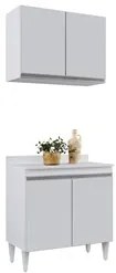 Armário Aéreo Califórnia e Balcão Hawai com Tampo 80cm Branco - Lumil