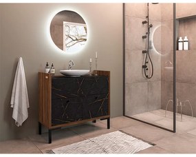 Balcão Gabinete de Banheiro Rubi 90cm com Pés de Ferro Imbuia/Preto - Vizzato - Preto
