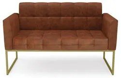 Sofá Namoradeira e 1 Poltrona Base Industrial Dourado Ana Sintético PU