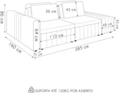 Sofá Ilha e Puff Sala Living 285cm Siesta M22 Linho Areia    - Mpozena