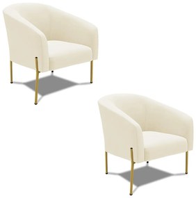 Poltrona Decorativa Pé de Ferro Dourado Kit 2 Stella Cotelê Ext/Veludo D03 - D'Rossi - Off White