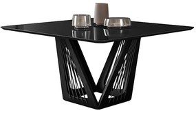 Mesa Sala de Jantar 4 Lugares 150cm Tampo Quadrado de Vidro Giaguaro Preto/Ébano G13 - Gran Belo