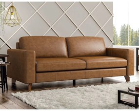 Sofá 4 Lugares Sala de Estar Recepção 280cm Presley Couro Caramelo G52 - Gran Belo
