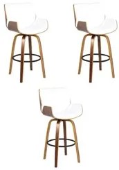 Kit 3 Banquetas Alta Giratória com Encosto Base Madeira Argo R02 Sinté