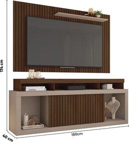 Painel TV 60 Pol 180cm e Bancada com Rodízio Sala Navel C01 - D'Rossi - Havana/Fendi
