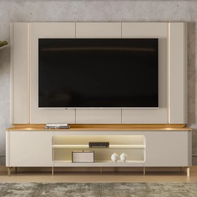 Rack Bancada Switch MDP/MDF TV até 85 Polegadas LED Prateleiras Tauari/Off White G77 - Gran Belo