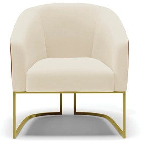Poltrona Decorativa Industrial Dourada Stella Nozes/Linho Bege D03 - D'Rossi