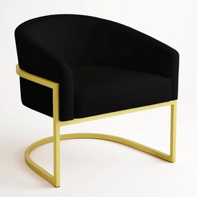 Poltrona Sala Decorativa Industrial Dourada Arielle Veludo D03 - D'Rossi - Preto