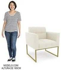 Sofá Namoradeira e 2 Poltronas Base Industrial Dourado Ana Veludo Bege