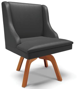 Poltrona Decorativa Base Giratória de Madeira Firenze PU Preto Fosco/Natural G19 - Gran Belo