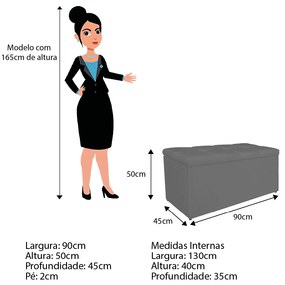 Calçadeira Estofada Manchester 90 cm Solteiro Linho Chumbo - ADJ Decor