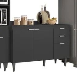 Armário de Cozinha Com Tampo CP04 250cm Pérola Preto Z34      - Mpozen