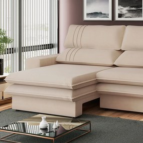 Sofá 2 Lugares Retrátil Noruega 230 cm Veludo Pés Tabaco - D'Rossi - Off White