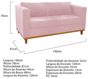 Kit Sofá 2 Lugares e Poltrona Europa Suede Rosa Bebê ADJ Decor