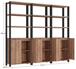 Estante Livreiro 6 Portas Estilo Industrial Chess F04 Preto/Solanum -