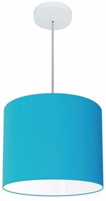 Lustre Pendente Cilíndrico Md-4143 Cúpula em Tecido 35x25cm Azul Turquesa - Bivolt